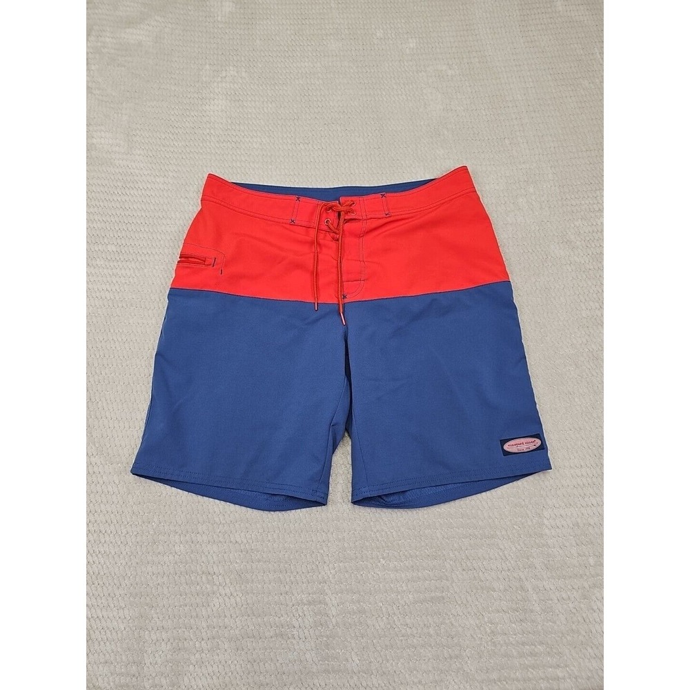 Vineyard Vines Swim Trunks Mens 34 Blue & Red Color Block Surf Swim Board